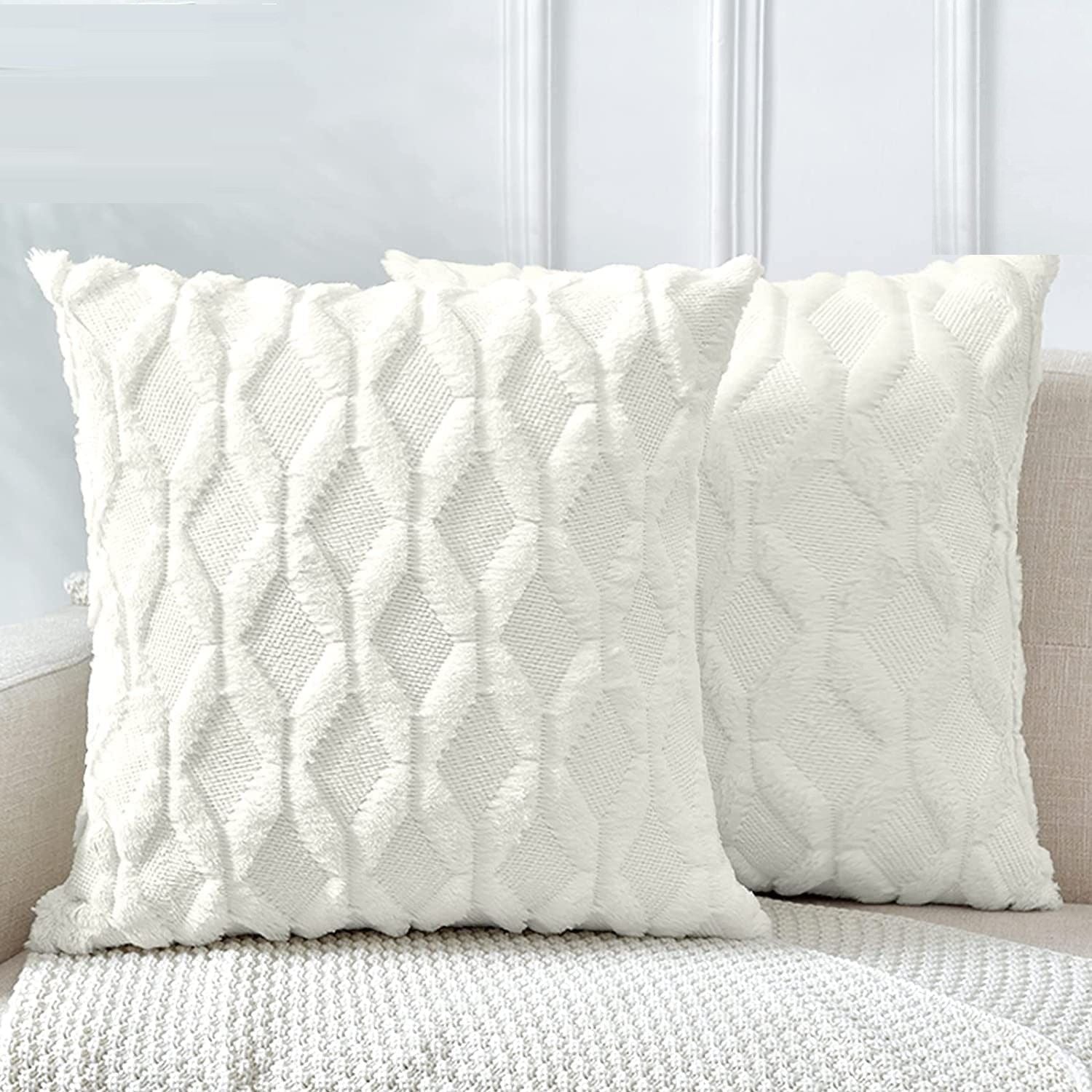 2 Pack Decorative Boho Throw Pillow Covers 45 x 45 cm (White) - NuSea